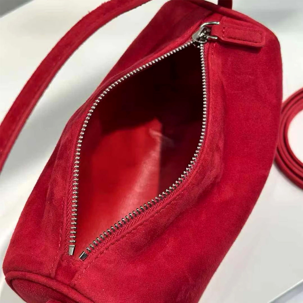 Red Suede Leather Handbag