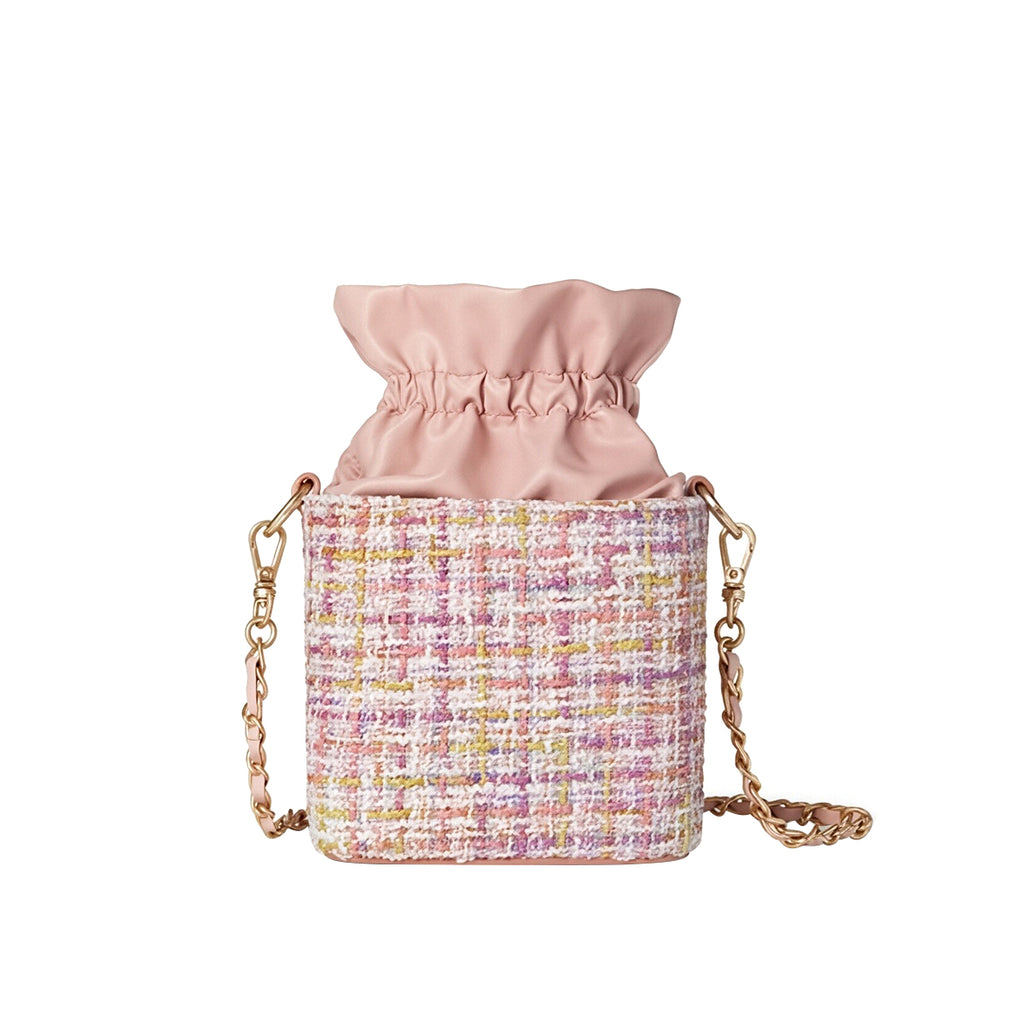 Elegant Tweed Drawstring Bucket Bag