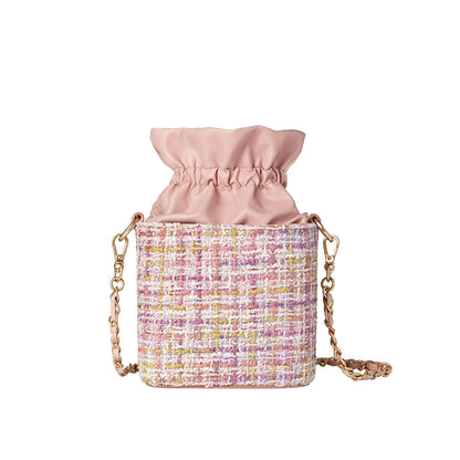 Elegant Tweed Drawstring Bucket Bag