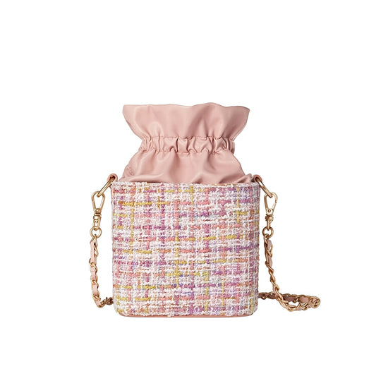 Elegant Tweed Drawstring Bucket Bag