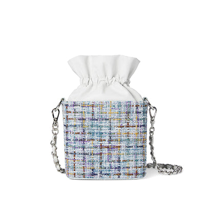 Elegant Tweed Drawstring Bucket Bag